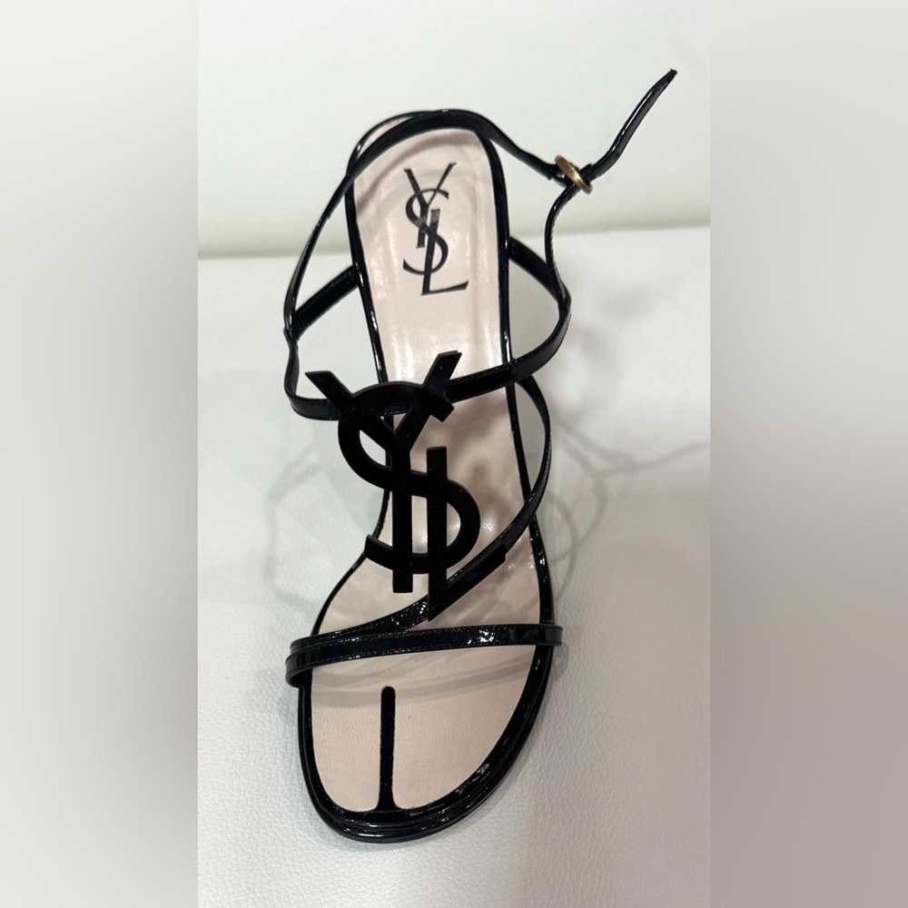 NWT - Yves Sant Laurent Logo Black Strappy Heels